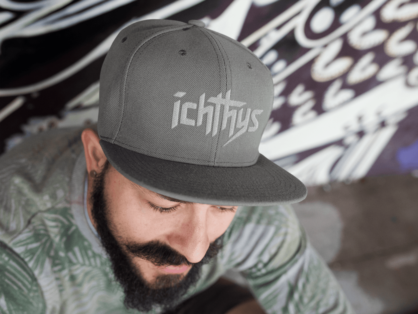 Christian Ichthys Snapback Hat 3D Puff Embroidered Flat Brim Hat - Inken Image
