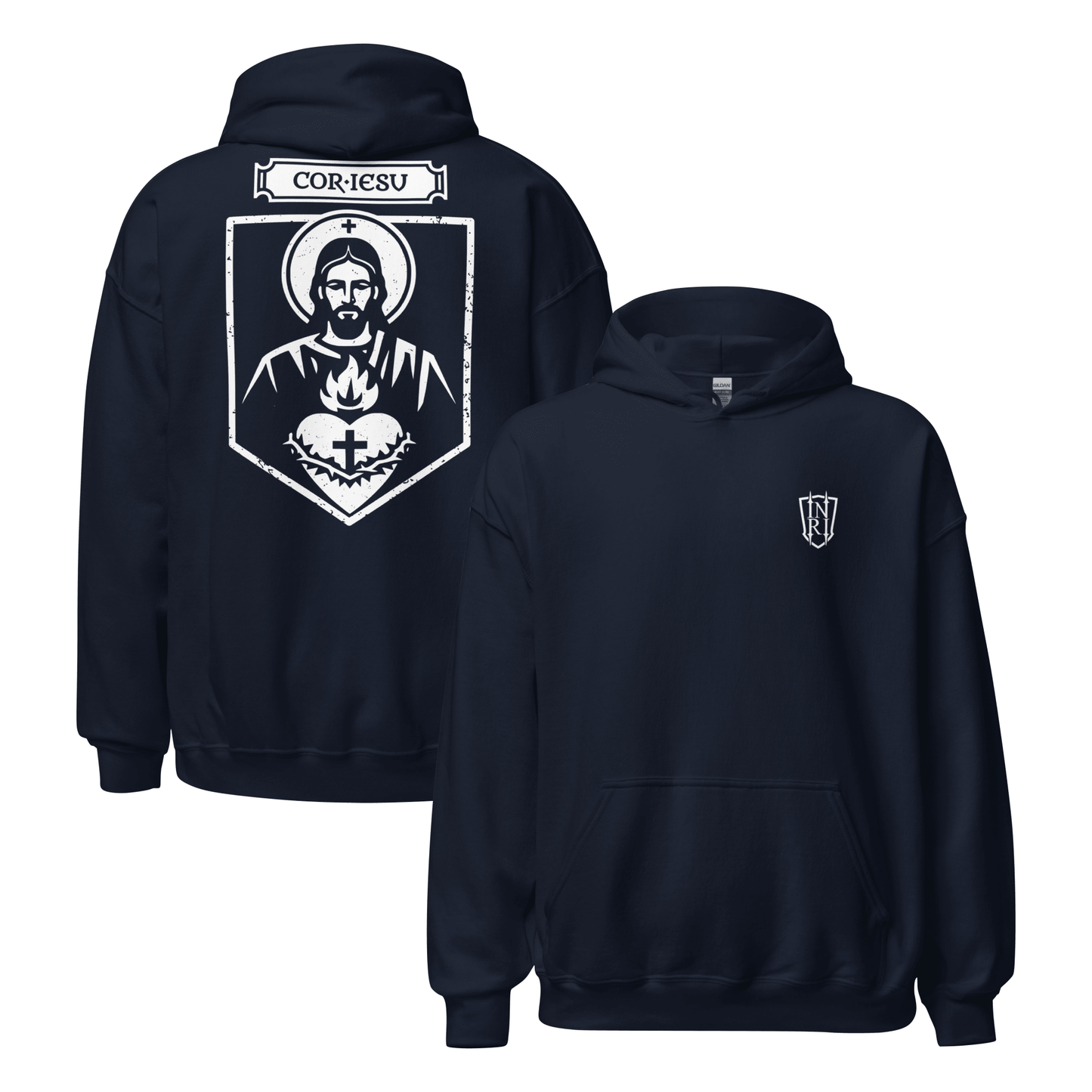 Cor Iesu, Sacred Heart of Christ Shield Graphic Hoodie - Inken Image