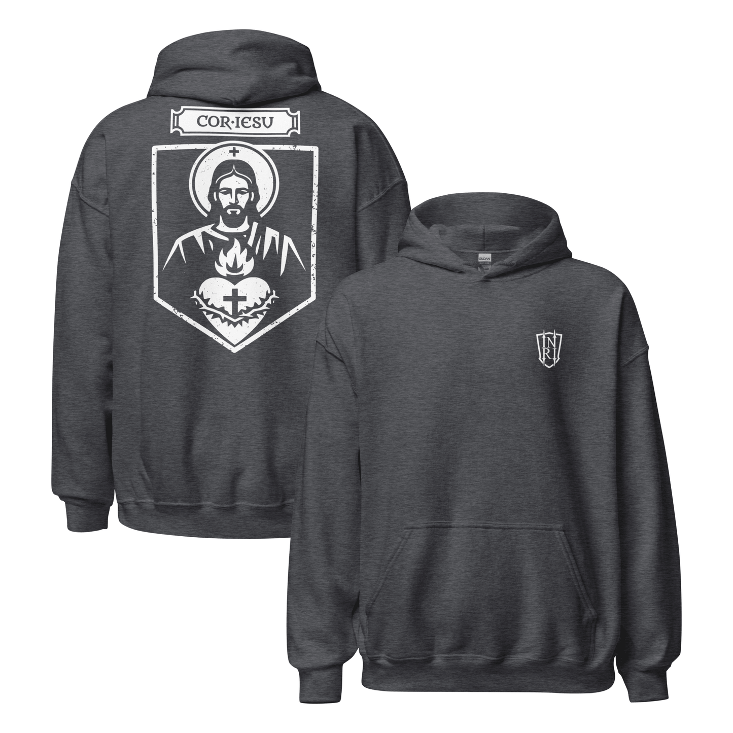 Cor Iesu, Sacred Heart of Christ Shield Graphic Hoodie - Inken Image