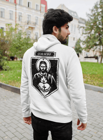 Cor Iesu, Sacred Heart of Christ Shield Graphic Hoodie - Inken Image