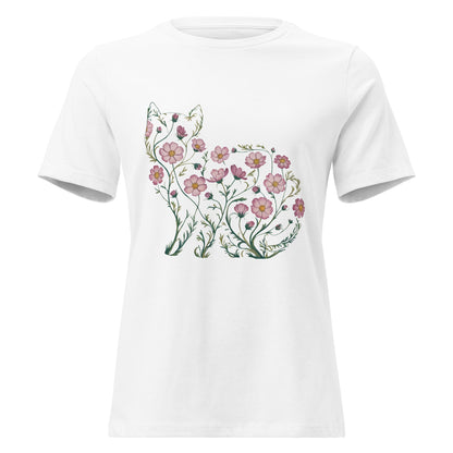 Cosmos Flower Cat Silhouette Botanical T-Shirt - Inken Image