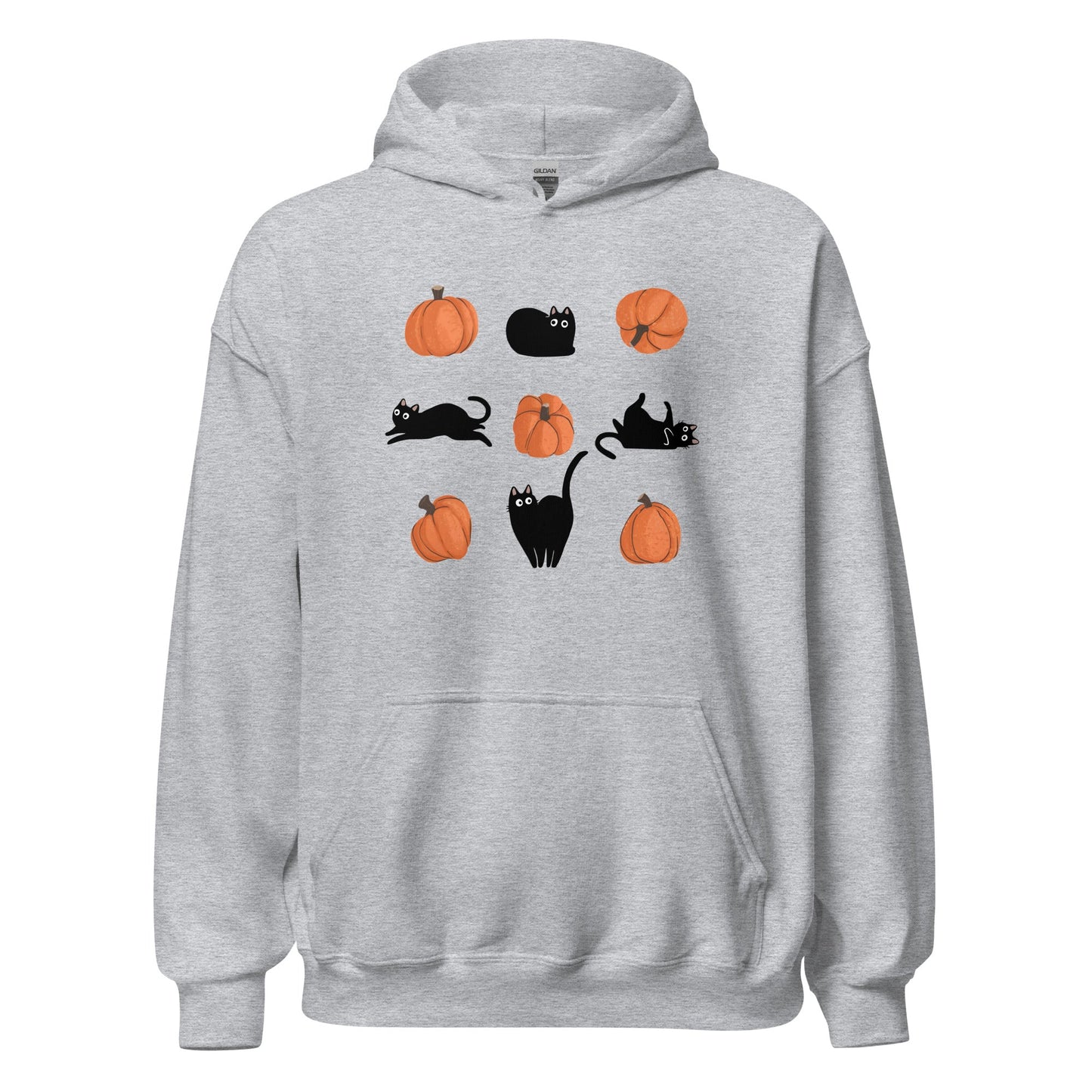 Cute Black Cat Pumpkin Hoodie Spooky Kitty Graphic Sweatshirt - Inken Image