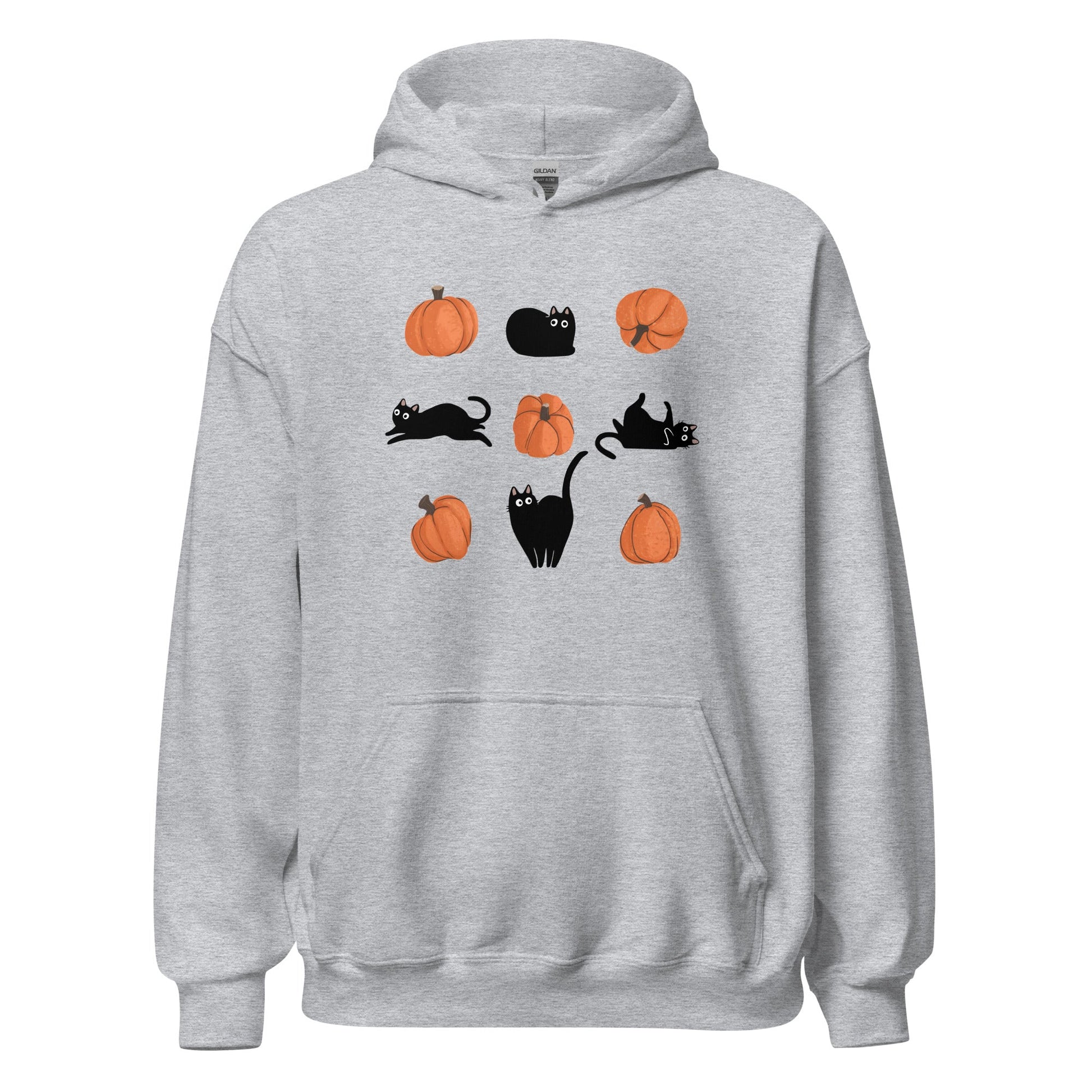 Cute Black Cat Pumpkin Hoodie Spooky Kitty Graphic Sweatshirt - Inken Image