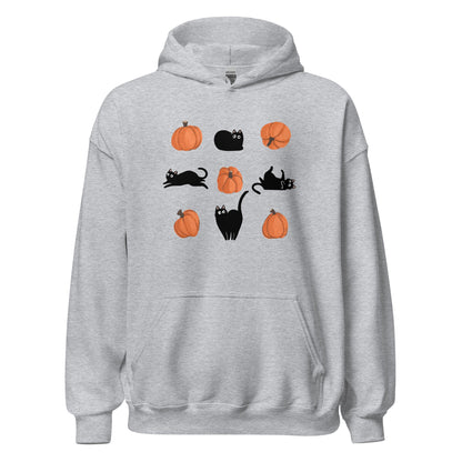 Cute Black Cat Pumpkin Hoodie Spooky Kitty Graphic Sweatshirt - Inken Image