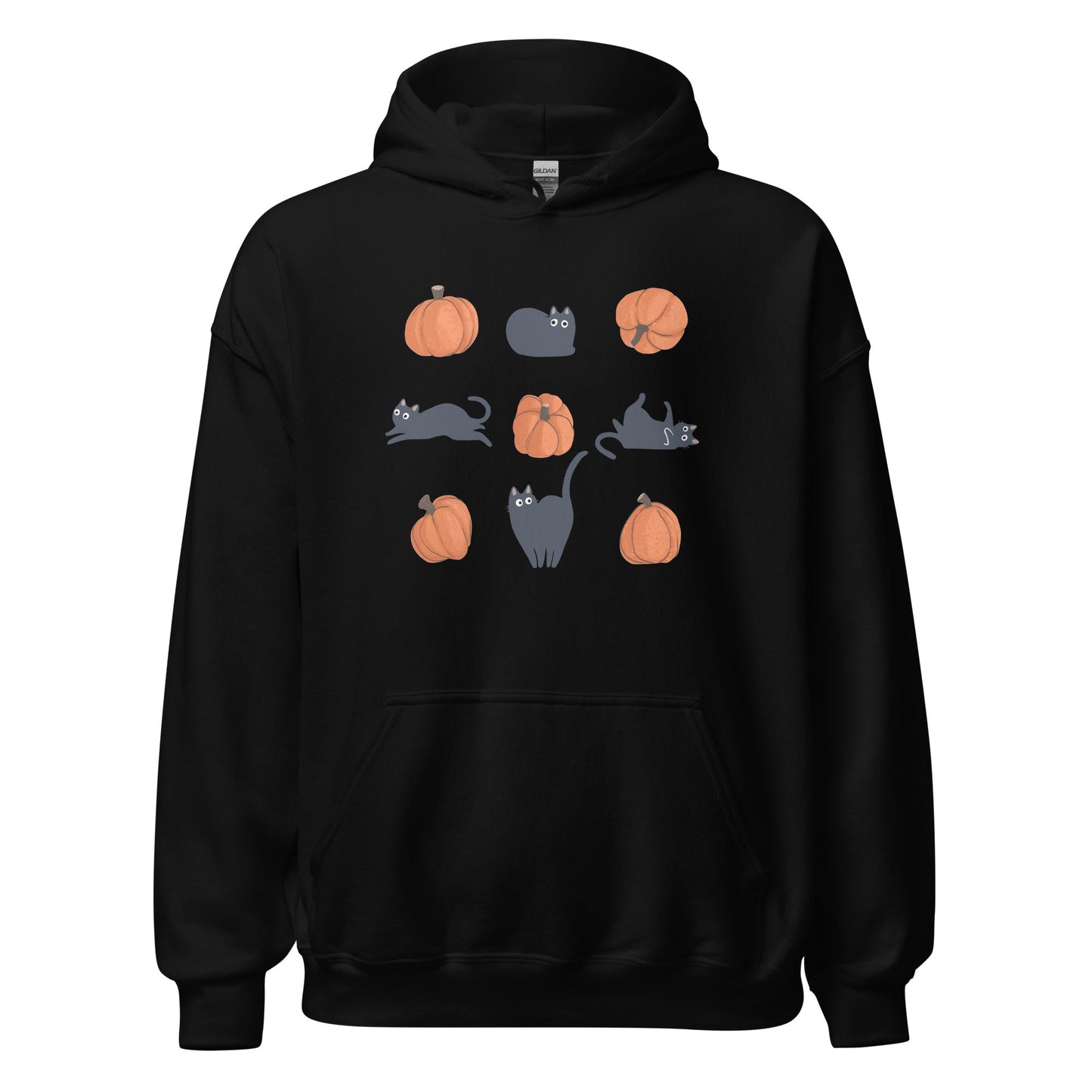 Cute Black Cat Pumpkin Hoodie Spooky Kitty Graphic Sweatshirt - Inken Image