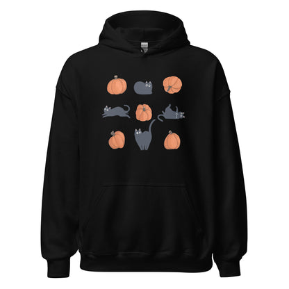 Cute Black Cat Pumpkin Hoodie Spooky Kitty Graphic Sweatshirt - Inken Image