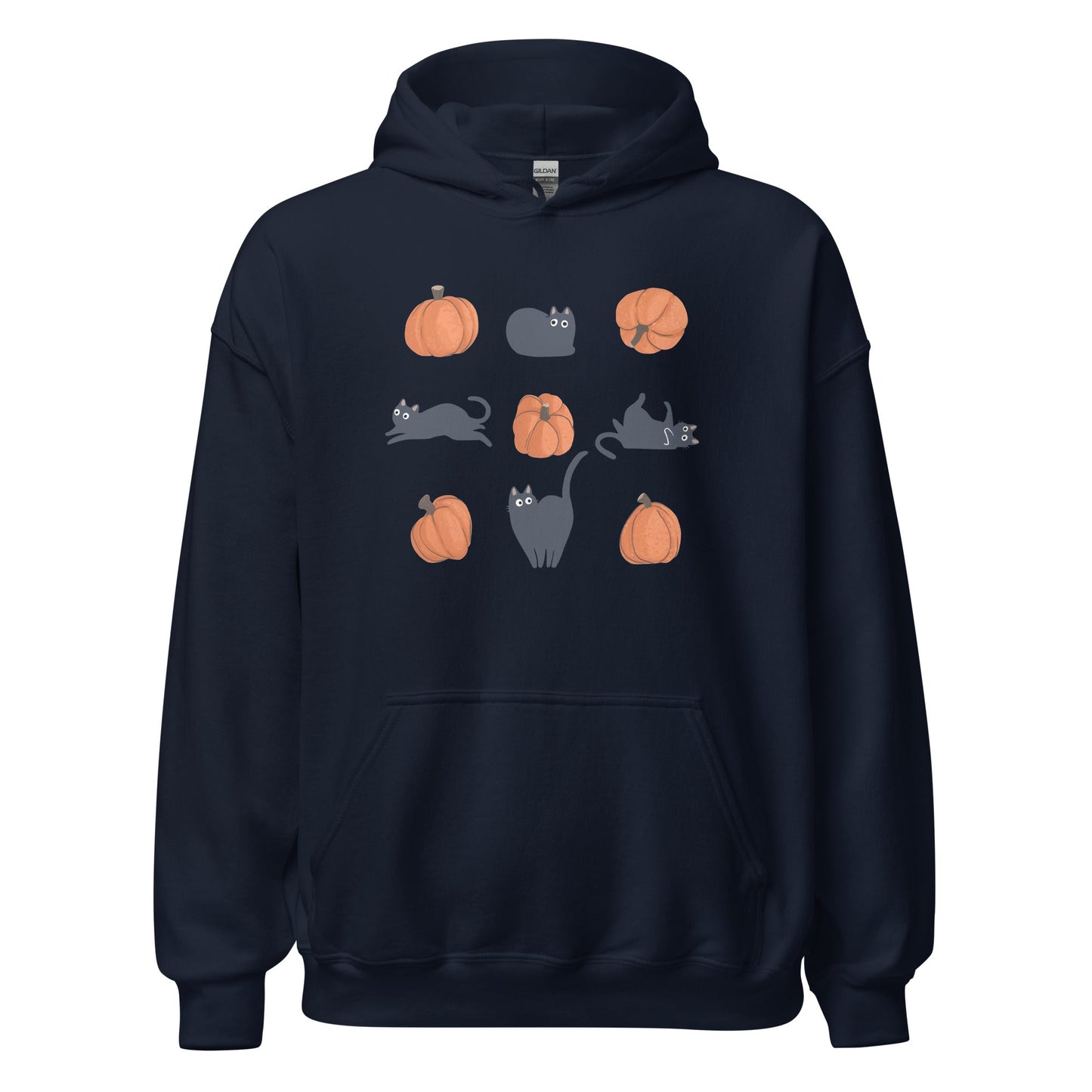 Cute Black Cat Pumpkin Hoodie Spooky Kitty Graphic Sweatshirt - Inken Image