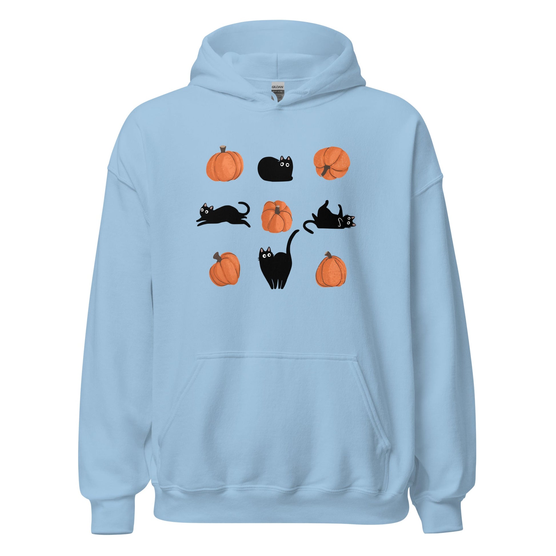 Cute Black Cat Pumpkin Hoodie Spooky Kitty Graphic Sweatshirt - Inken Image