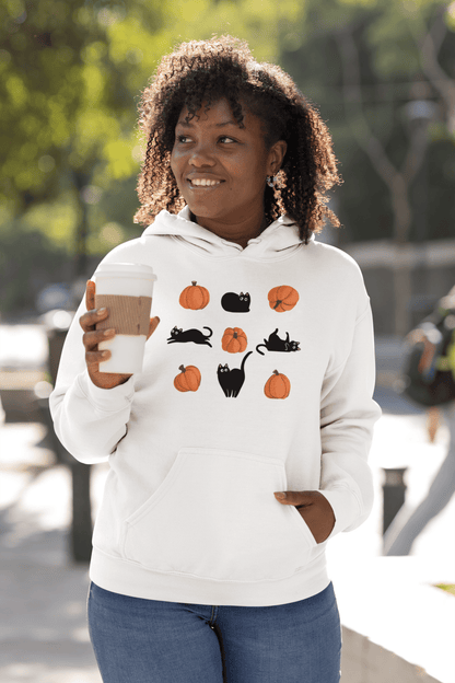 Cute Black Cat Pumpkin Hoodie Spooky Kitty Graphic Sweatshirt - Inken Image
