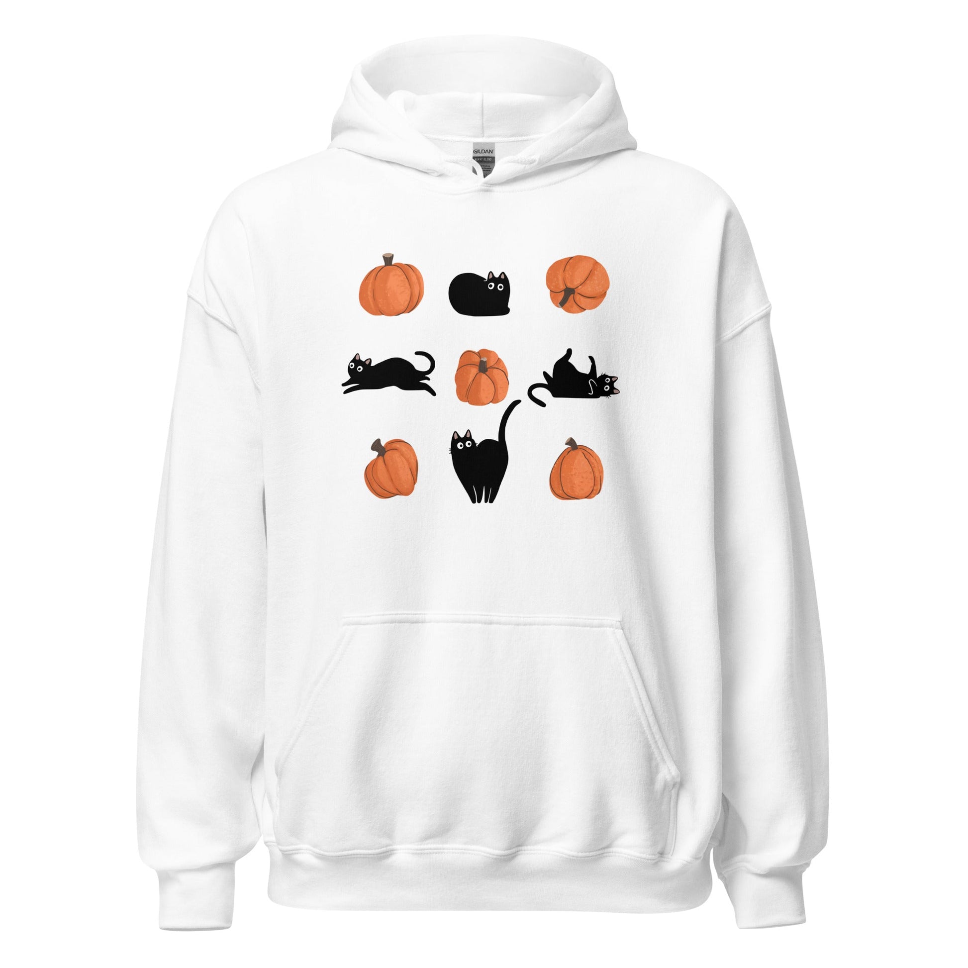Cute Black Cat Pumpkin Hoodie Spooky Kitty Graphic Sweatshirt - Inken Image