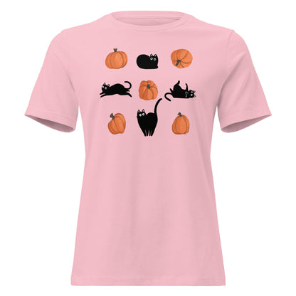 Cute Black Cat Pumpkin Shirt Spooky Kitty Graphic Tee - Inken Image