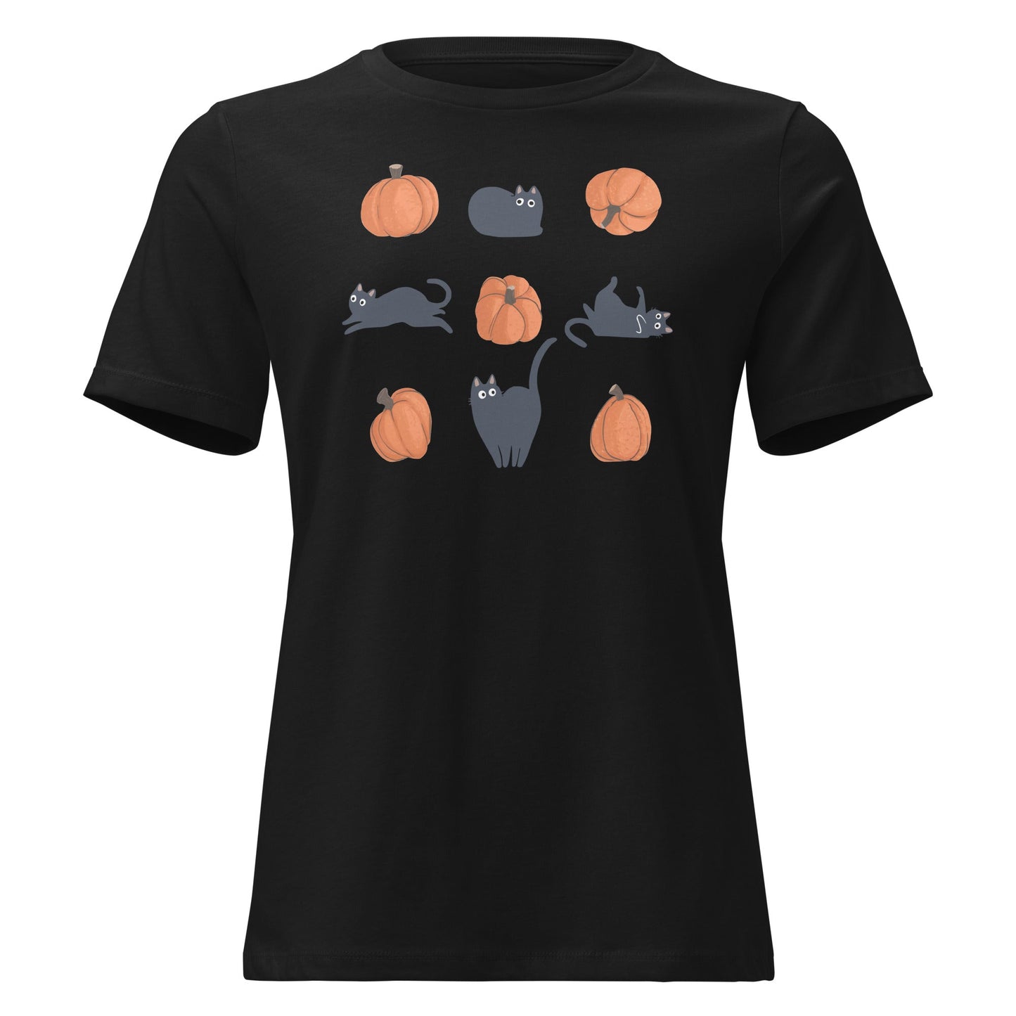 Cute Black Cat Pumpkin Shirt Spooky Kitty Graphic Tee - Inken Image