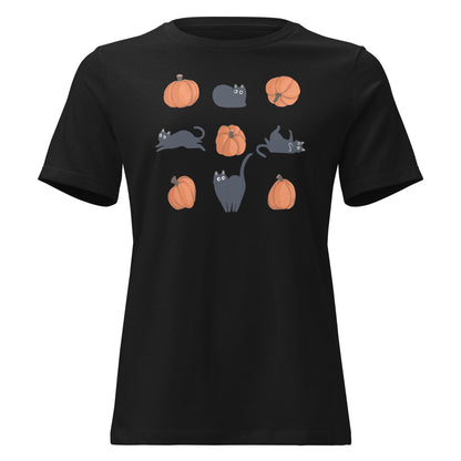 Cute Black Cat Pumpkin Shirt Spooky Kitty Graphic Tee - Inken Image