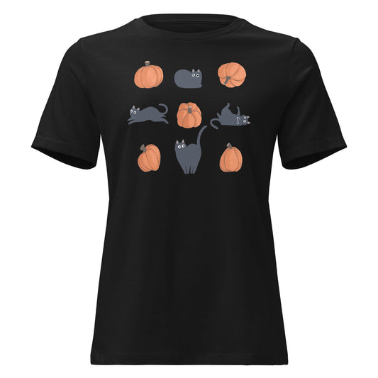 Cute Black Cat Pumpkin Shirt Spooky Kitty Graphic Tee - Inken Image