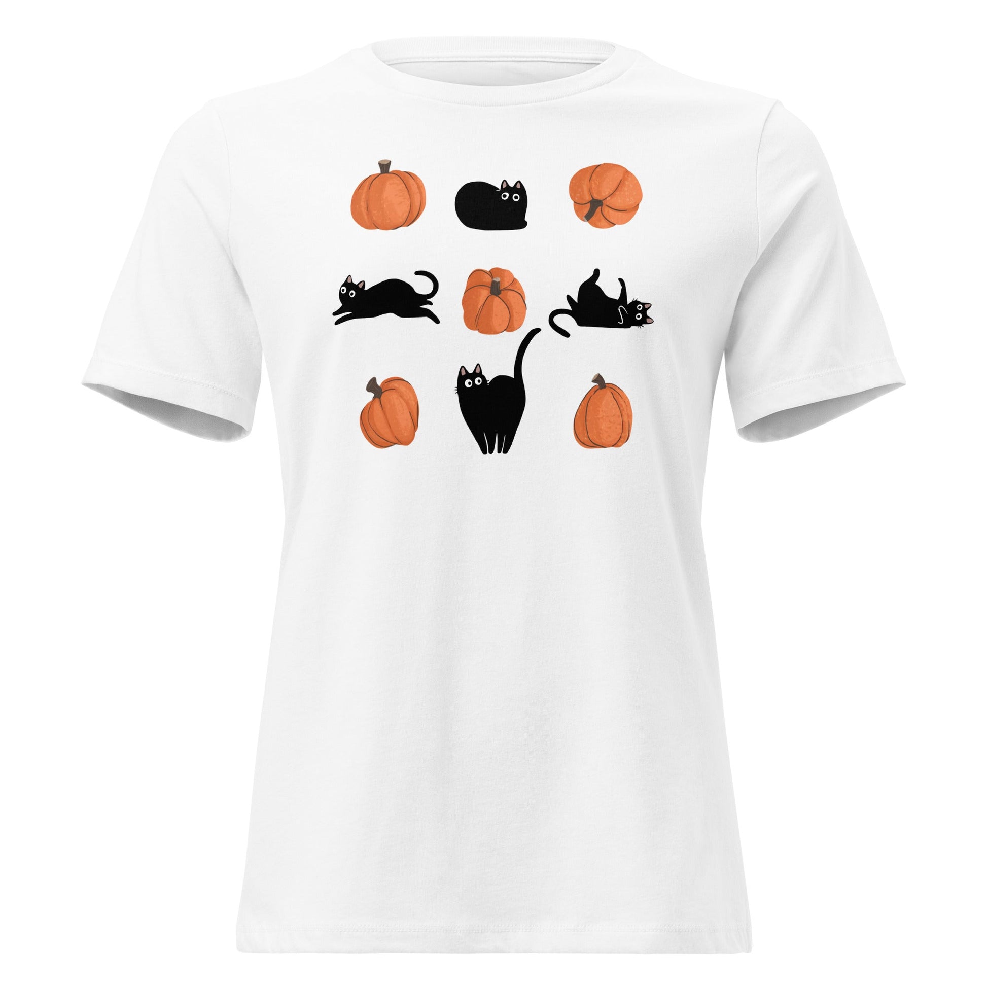 Cute Black Cat Pumpkin Shirt Spooky Kitty Graphic Tee - Inken Image