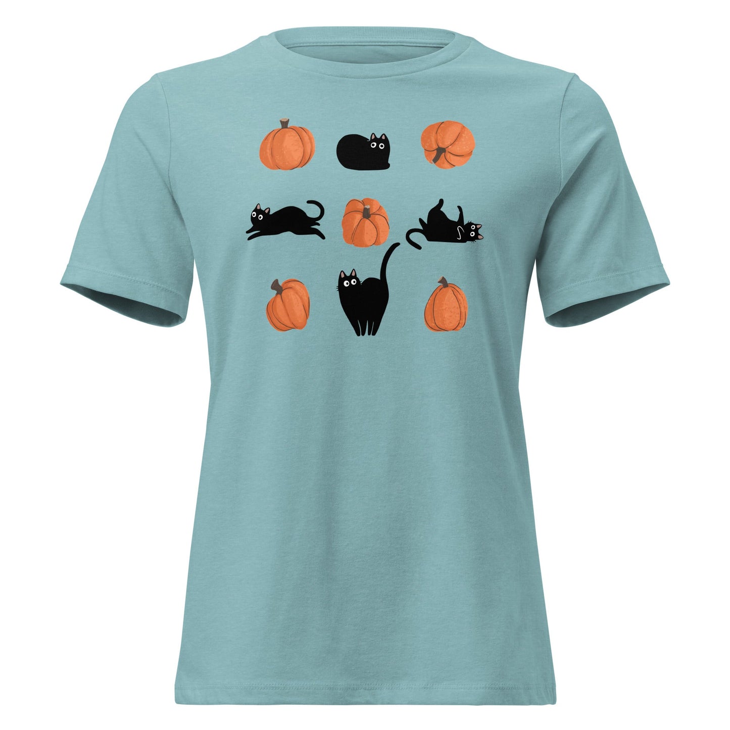 Cute Black Cat Pumpkin Shirt Spooky Kitty Graphic Tee - Inken Image