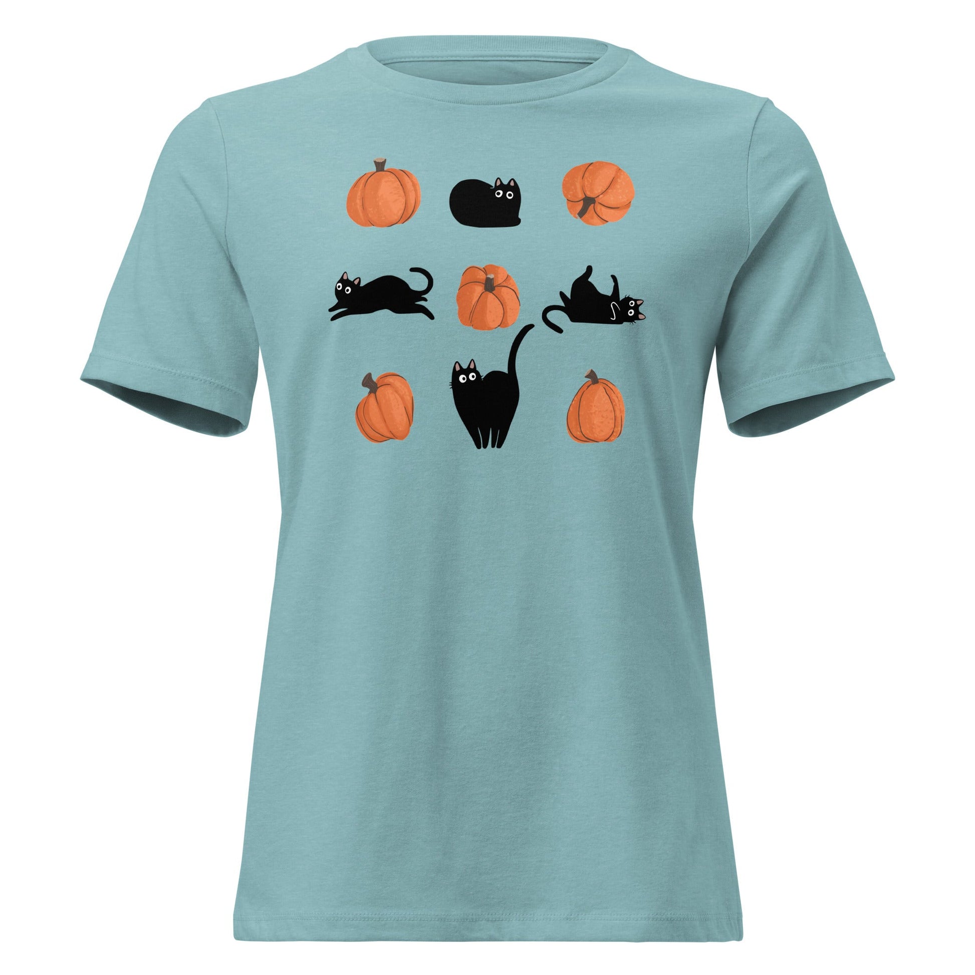 Cute Black Cat Pumpkin Shirt Spooky Kitty Graphic Tee - Inken Image