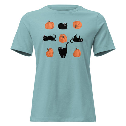 Cute Black Cat Pumpkin Shirt Spooky Kitty Graphic Tee - Inken Image