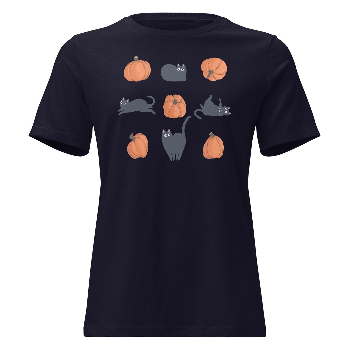 Cute Black Cat Pumpkin Shirt Spooky Kitty Graphic Tee - Inken Image
