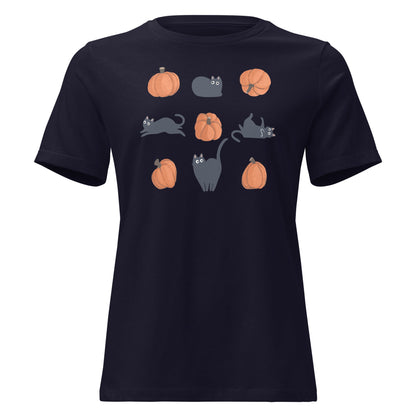 Cute Black Cat Pumpkin Shirt Spooky Kitty Graphic Tee - Inken Image