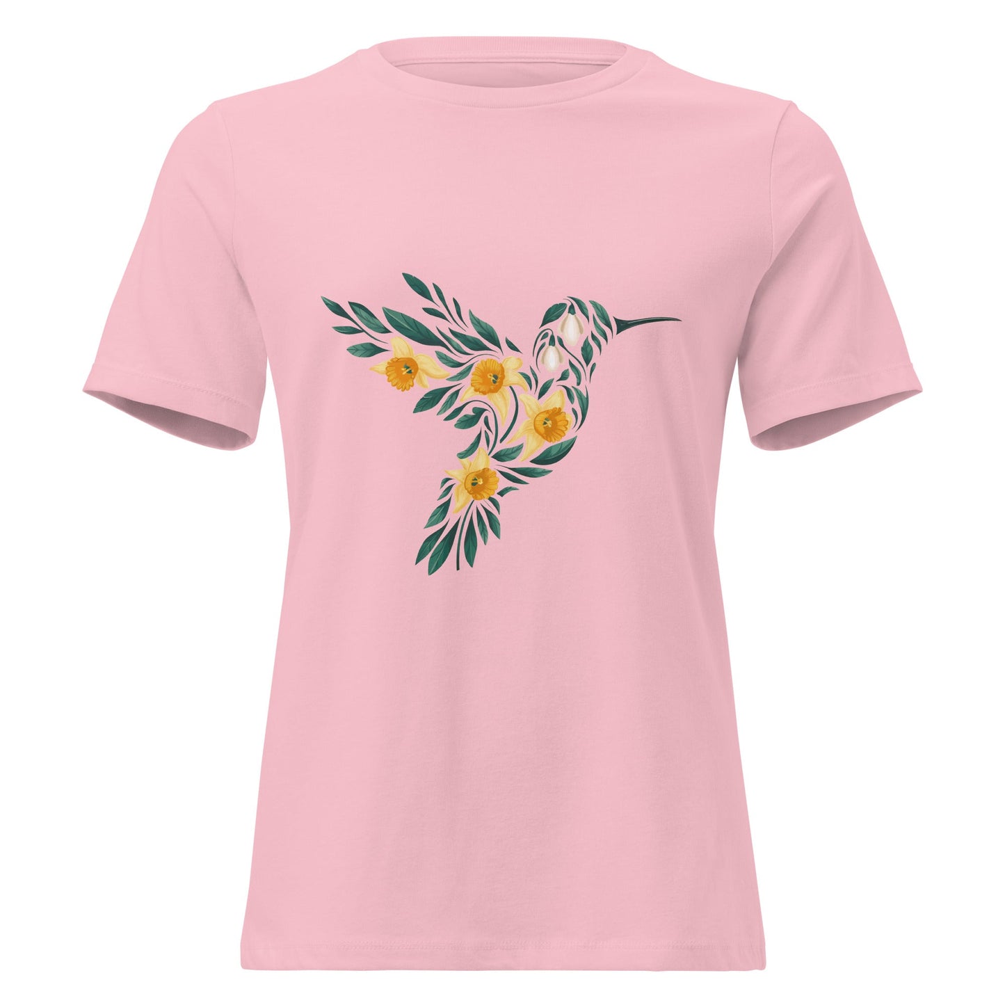 Daffodil Floral Hummingbird Silhouette T-Shirt - Inken Image