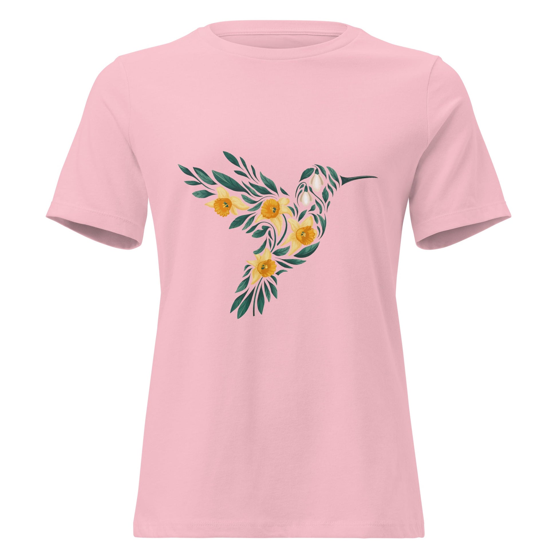 Daffodil Floral Hummingbird Silhouette T-Shirt - Inken Image