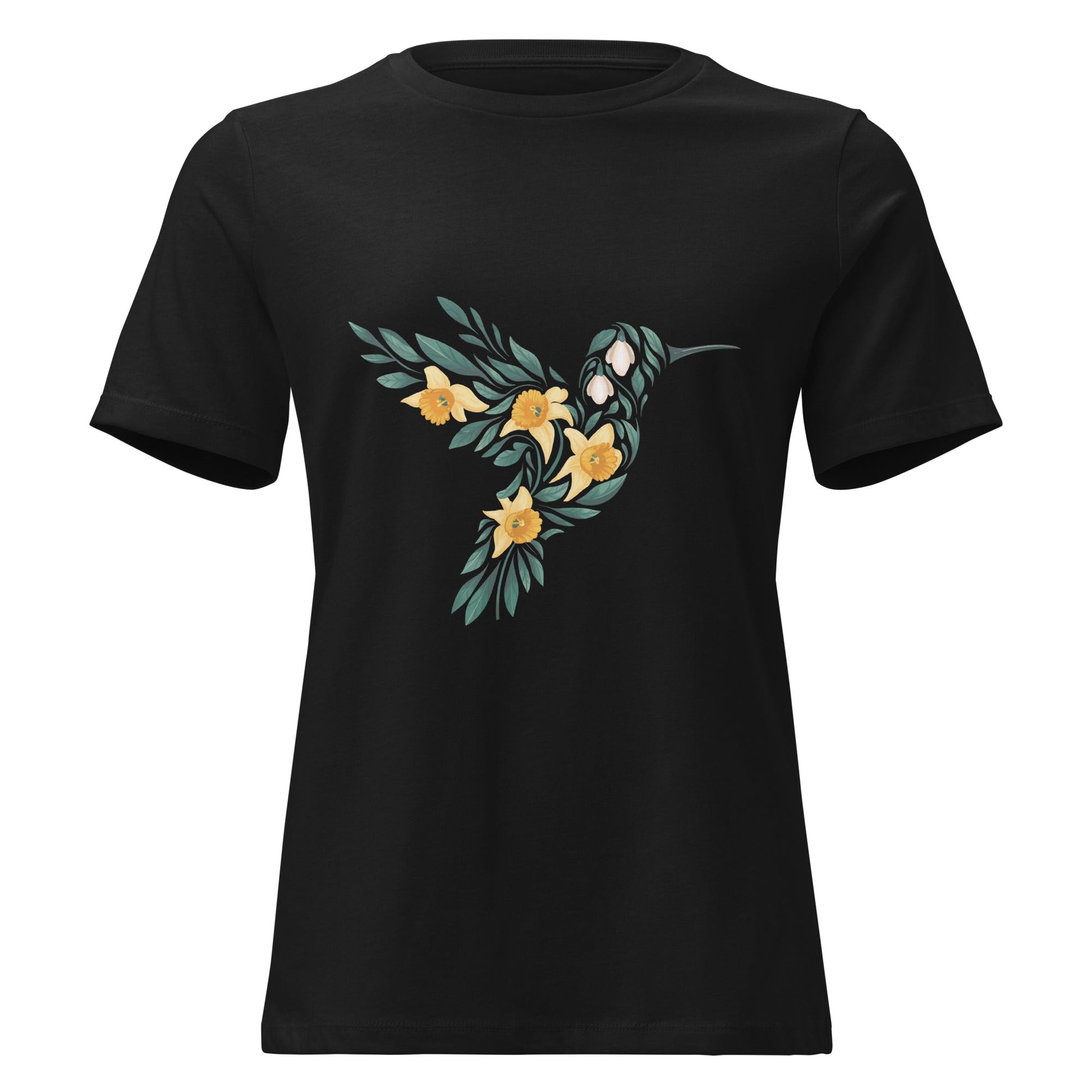 Daffodil Floral Hummingbird Silhouette T-Shirt - Inken Image
