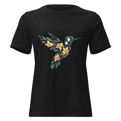 Daffodil Floral Hummingbird Silhouette T-Shirt - Inken Image