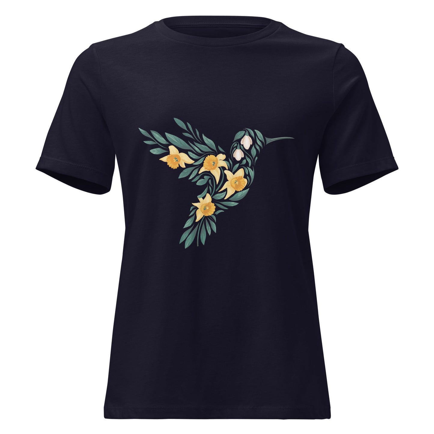 Daffodil Floral Hummingbird Silhouette T-Shirt - Inken Image