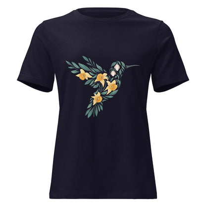 Daffodil Floral Hummingbird Silhouette T-Shirt - Inken Image