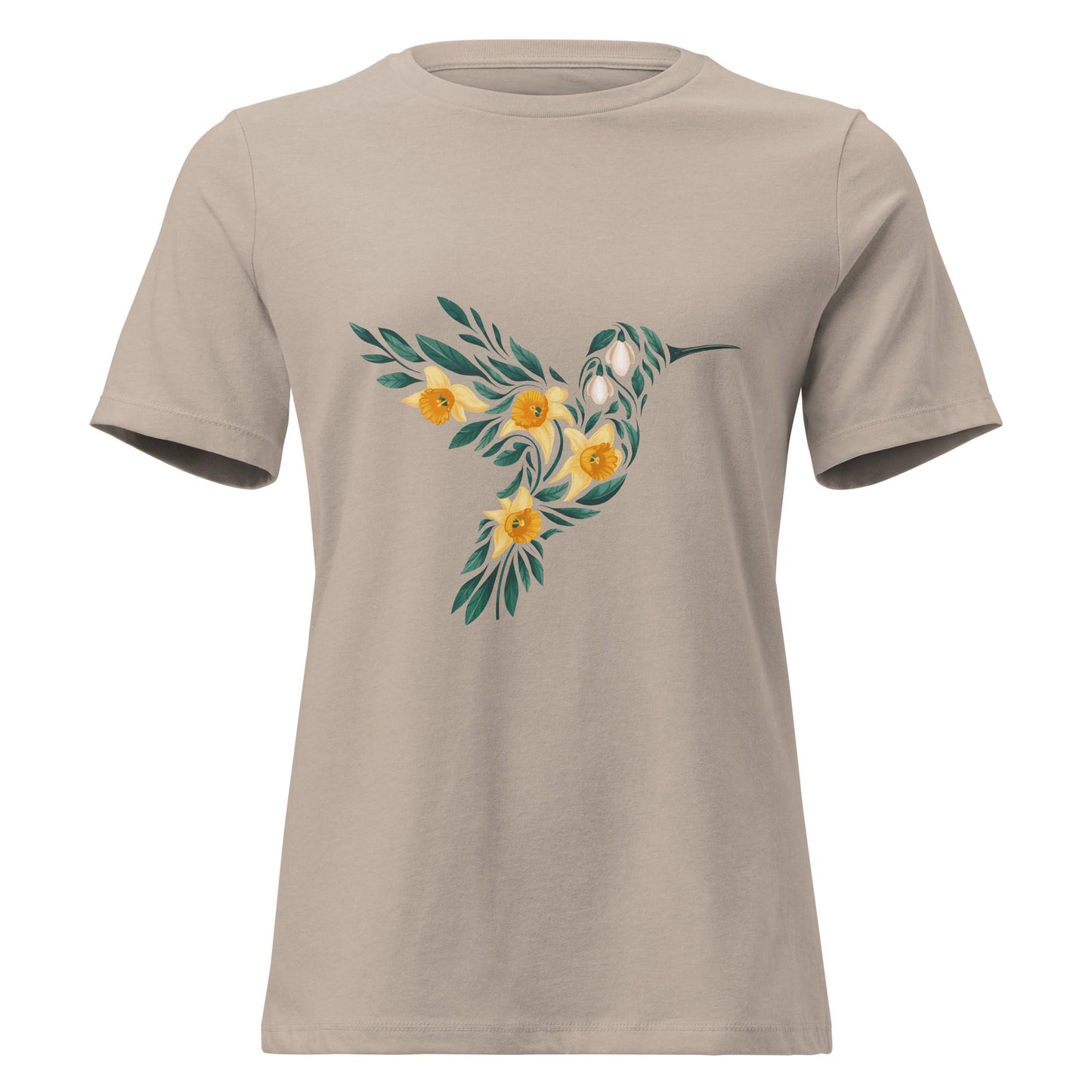 Daffodil Floral Hummingbird Silhouette T-Shirt - Inken Image