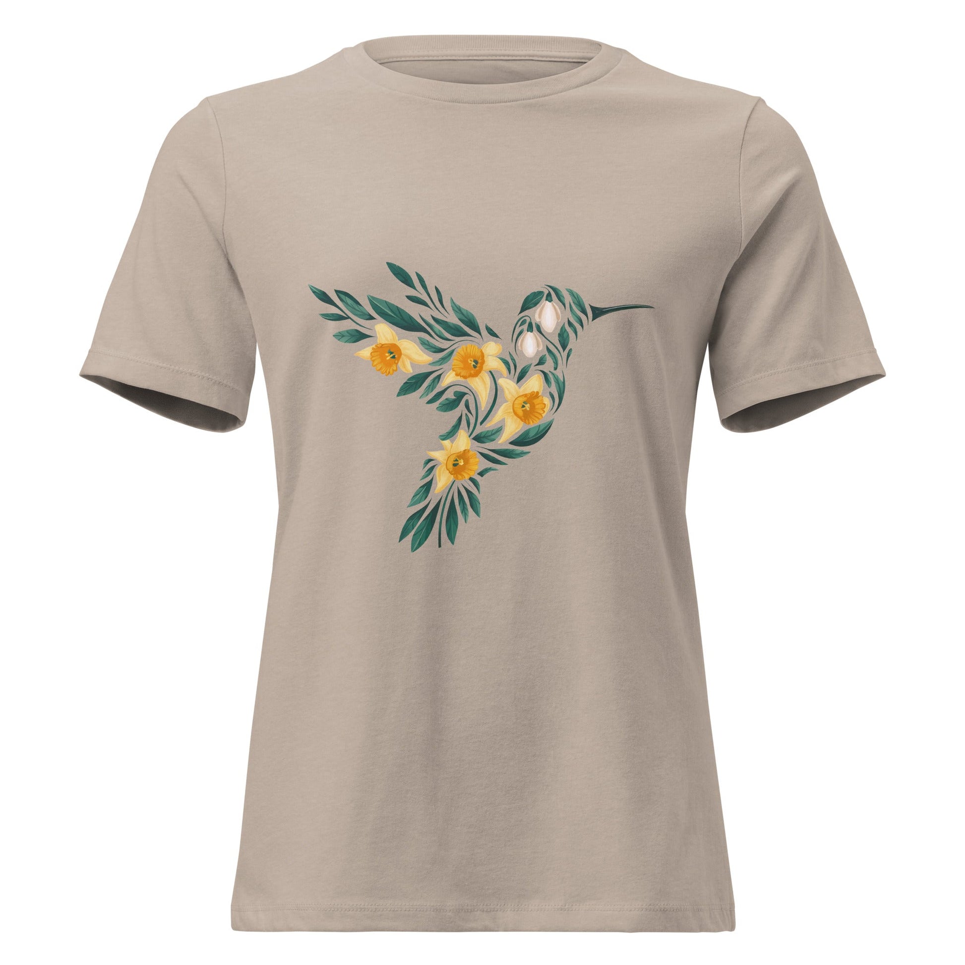 Daffodil Floral Hummingbird Silhouette T-Shirt - Inken Image