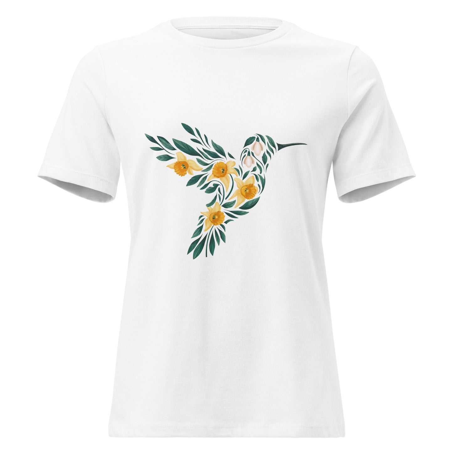 Daffodil Floral Hummingbird Silhouette T-Shirt - Inken Image