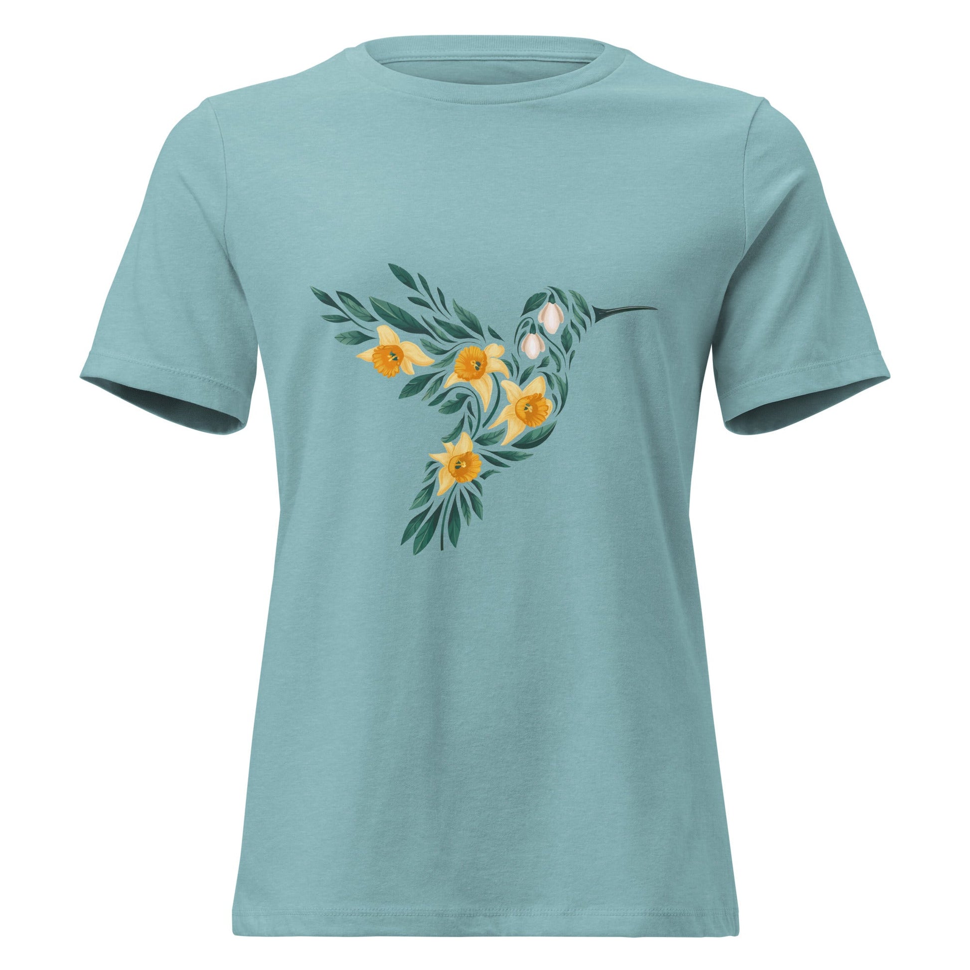 Daffodil Floral Hummingbird Silhouette T-Shirt - Inken Image