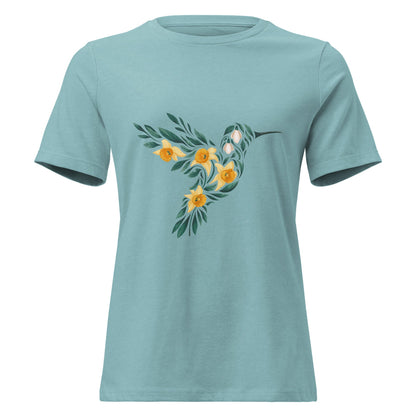 Daffodil Floral Hummingbird Silhouette T-Shirt - Inken Image