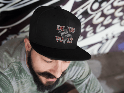 Deus Vult God Wills It Asymmetric Cross Emblem Embroidered Snapback Hat - Inken Image