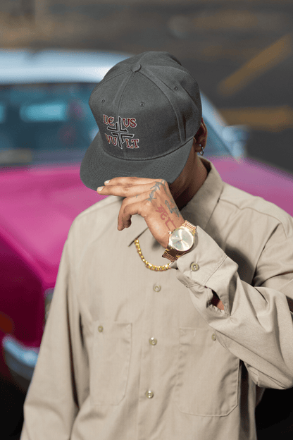 Deus Vult God Wills It Asymmetric Cross Emblem Embroidered Snapback Hat - Inken Image