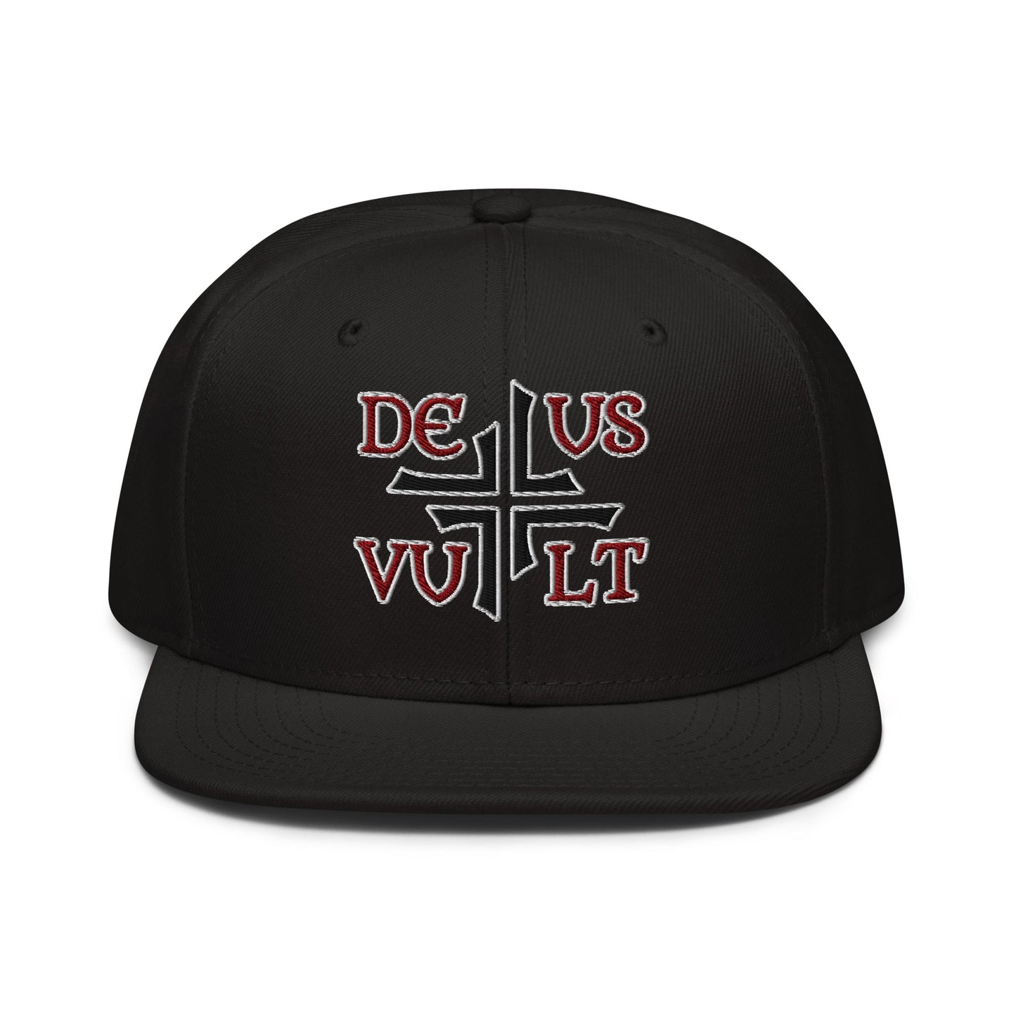 Deus Vult God Wills It Asymmetric Cross Emblem Embroidered Snapback Hat - Inken Image