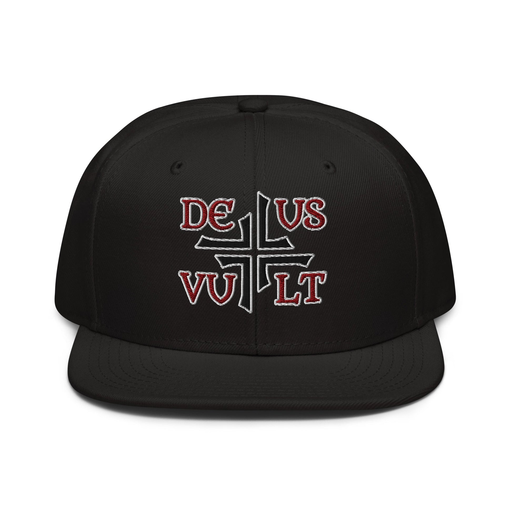 Deus Vult God Wills It Asymmetric Cross Emblem Embroidered Snapback Hat - Inken Image