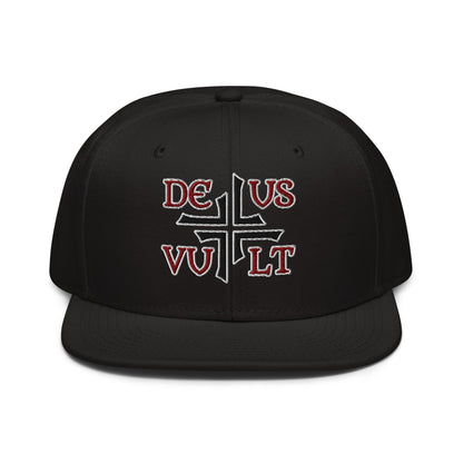 Deus Vult God Wills It Asymmetric Cross Emblem Embroidered Snapback Hat - Inken Image