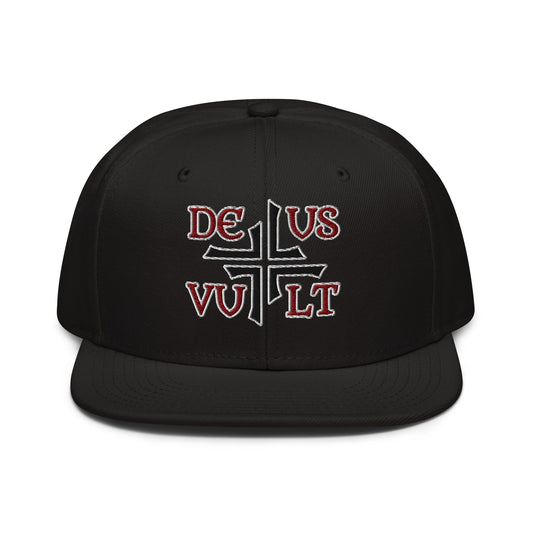 Deus Vult God Wills It Asymmetric Cross Emblem Embroidered Snapback Hat - Inken Image