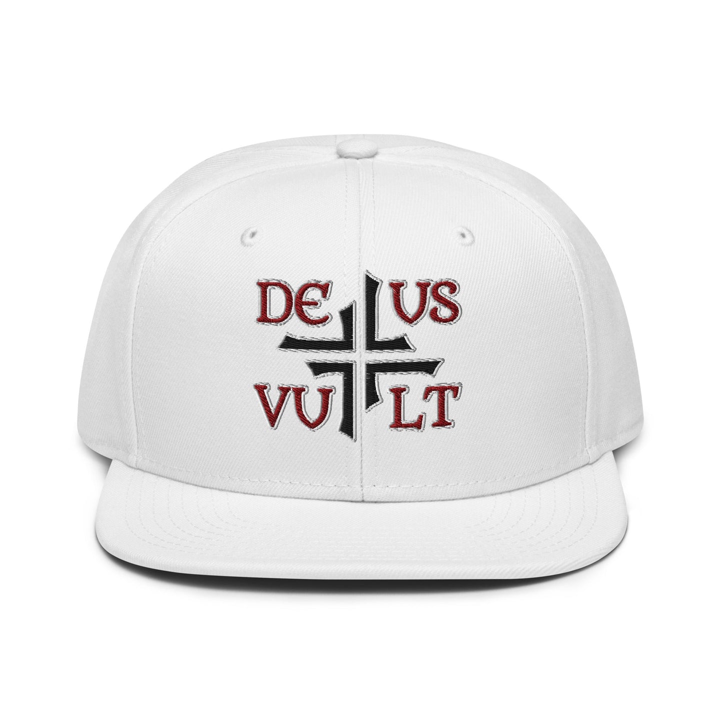 Deus Vult God Wills It Asymmetric Cross Emblem Embroidered Snapback Hat - Inken Image