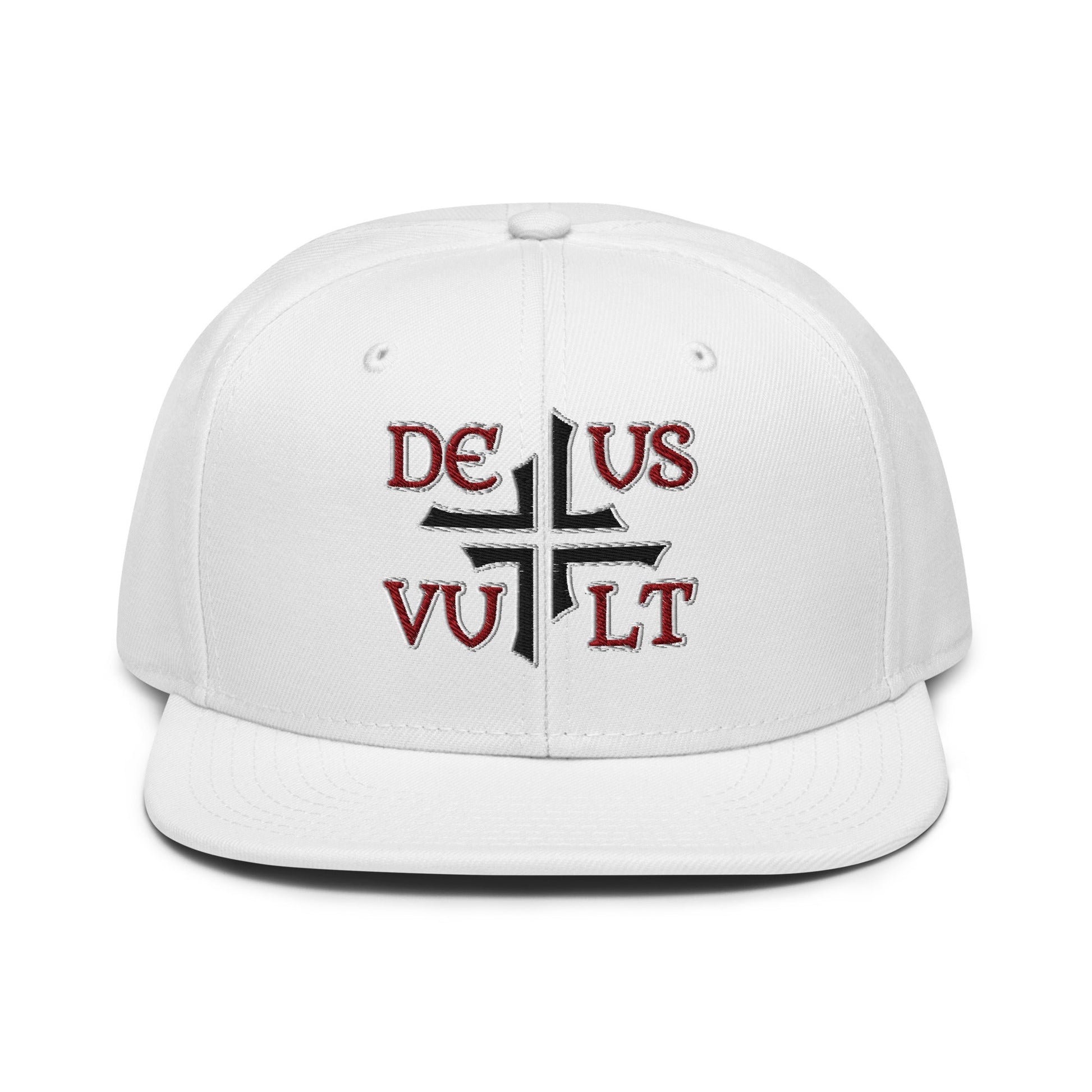 Deus Vult God Wills It Asymmetric Cross Emblem Embroidered Snapback Hat - Inken Image
