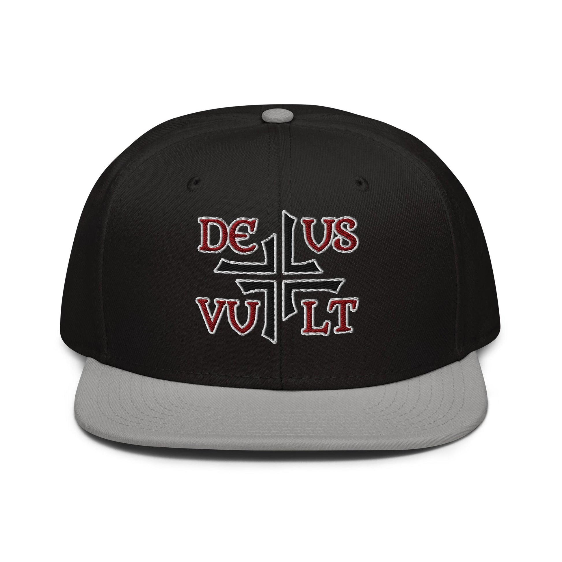 Deus Vult God Wills It Asymmetric Cross Emblem Embroidered Snapback Hat - Inken Image