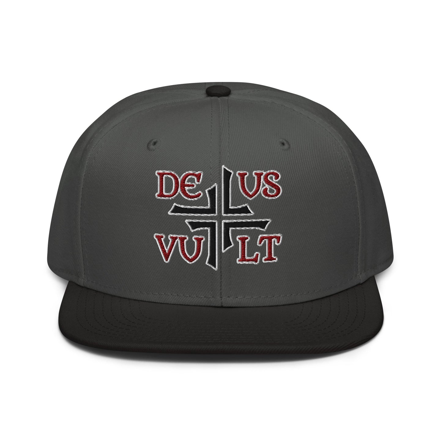 Deus Vult God Wills It Asymmetric Cross Emblem Embroidered Snapback Hat - Inken Image