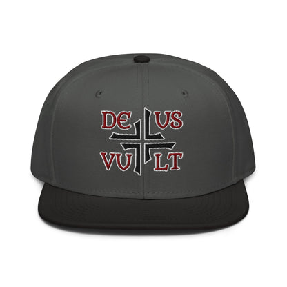 Deus Vult God Wills It Asymmetric Cross Emblem Embroidered Snapback Hat - Inken Image