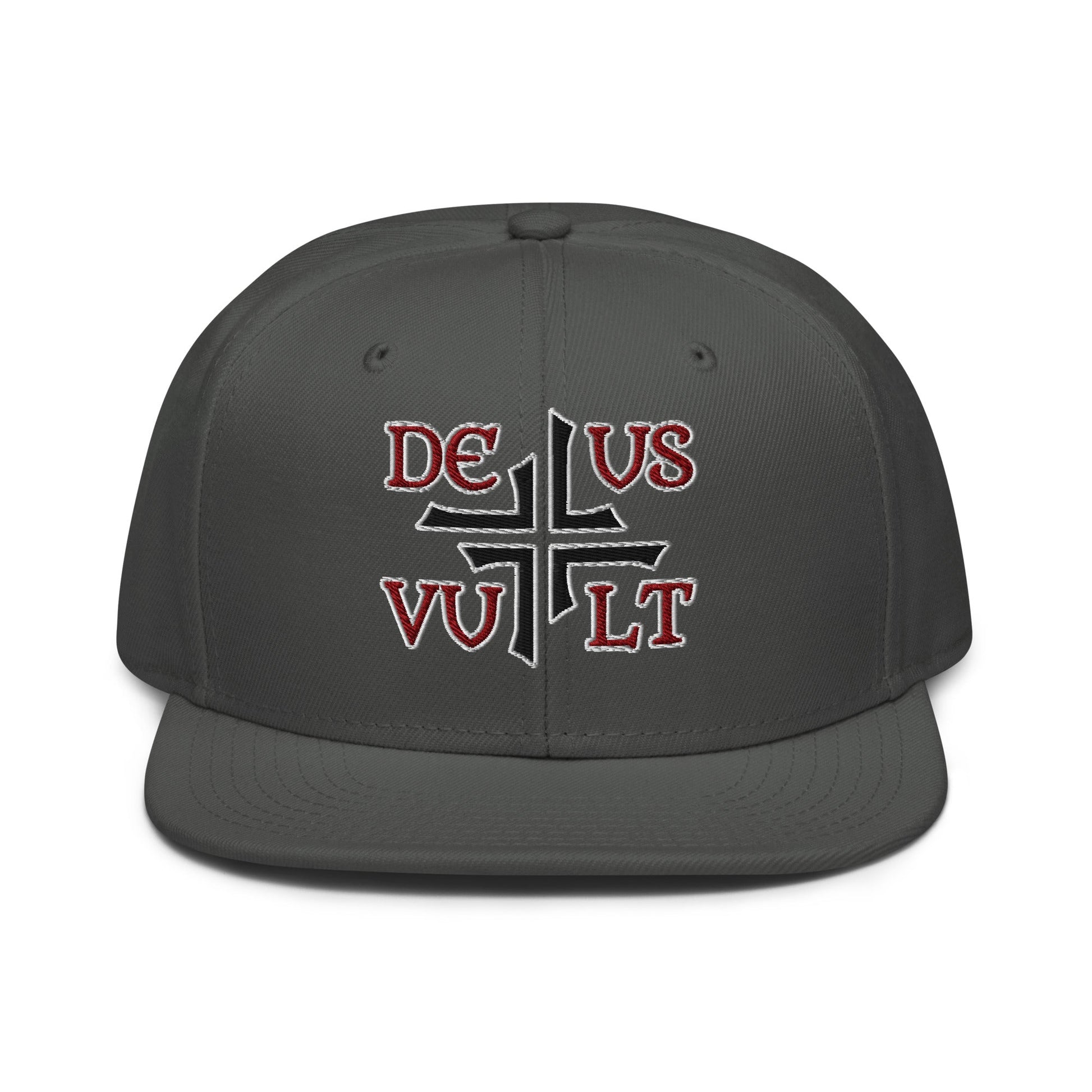 Deus Vult God Wills It Asymmetric Cross Emblem Embroidered Snapback Hat - Inken Image