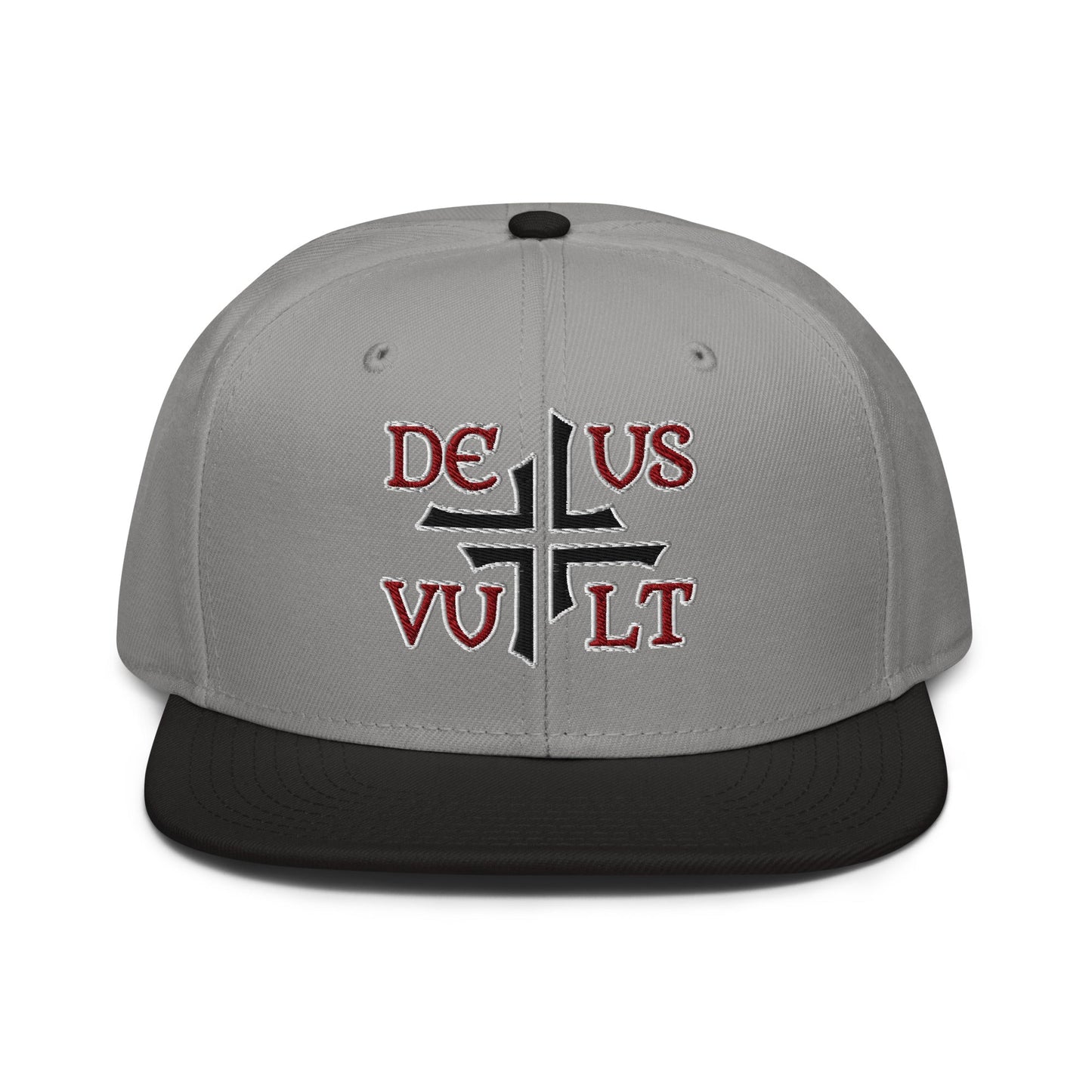 Deus Vult God Wills It Asymmetric Cross Emblem Embroidered Snapback Hat - Inken Image