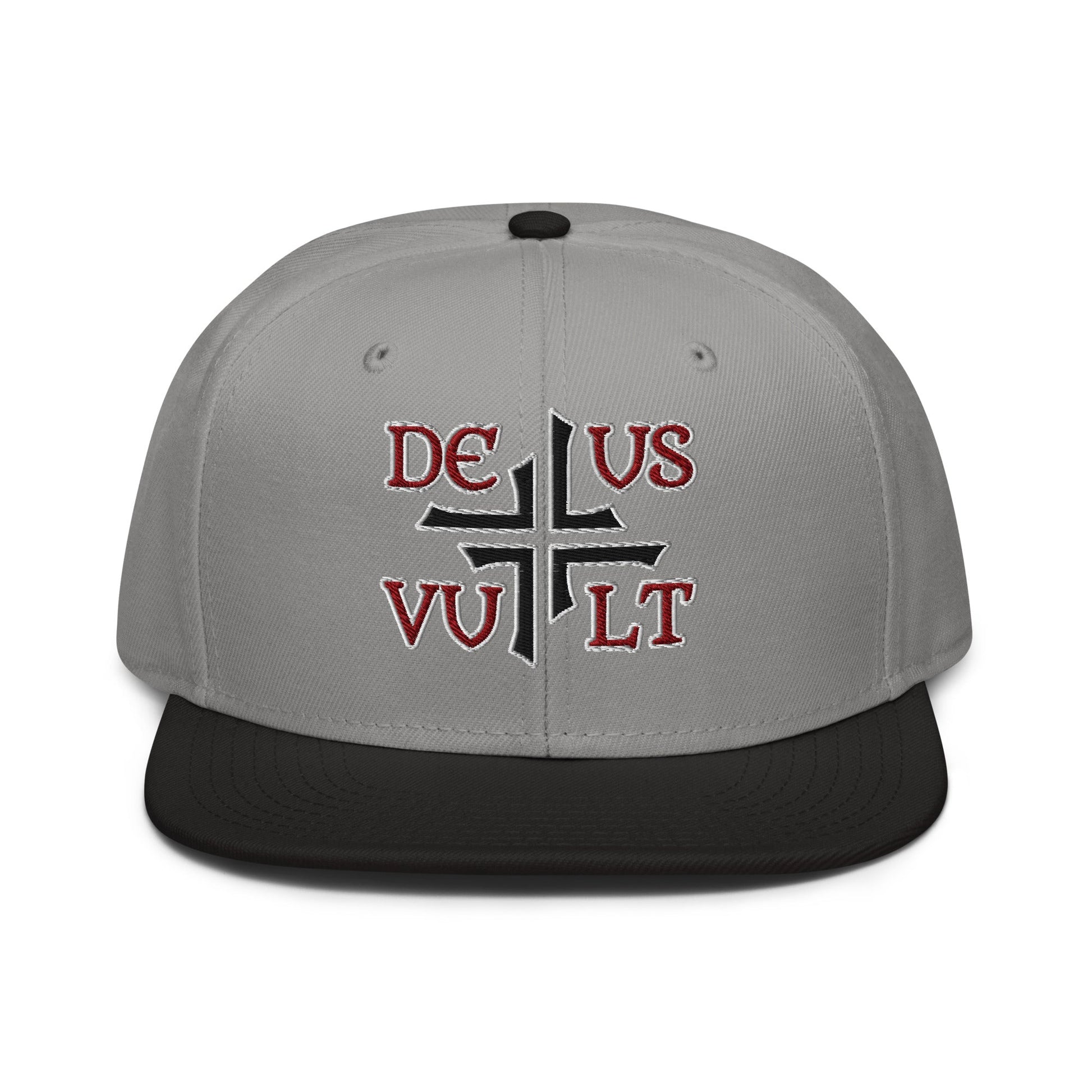 Deus Vult God Wills It Asymmetric Cross Emblem Embroidered Snapback Hat - Inken Image