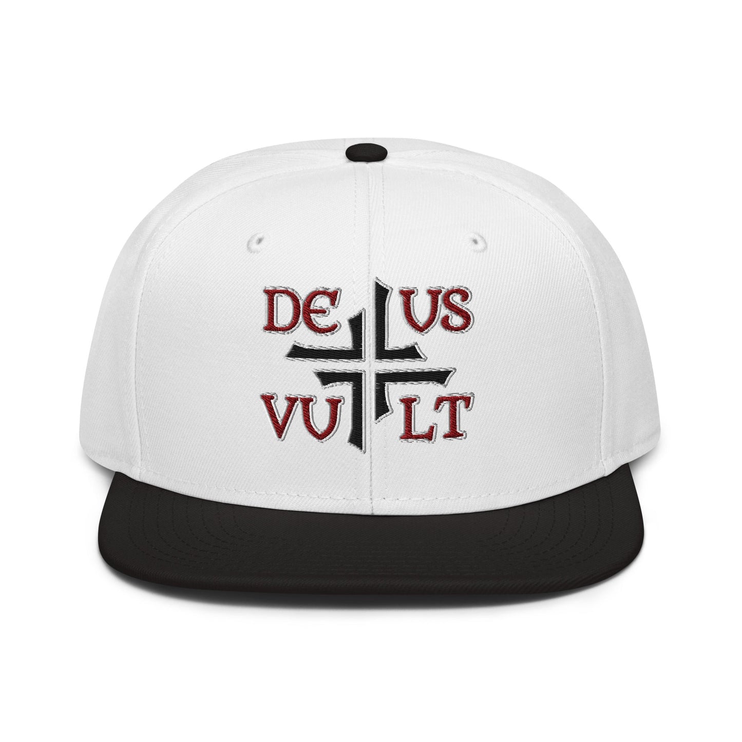 Deus Vult God Wills It Asymmetric Cross Emblem Embroidered Snapback Hat - Inken Image